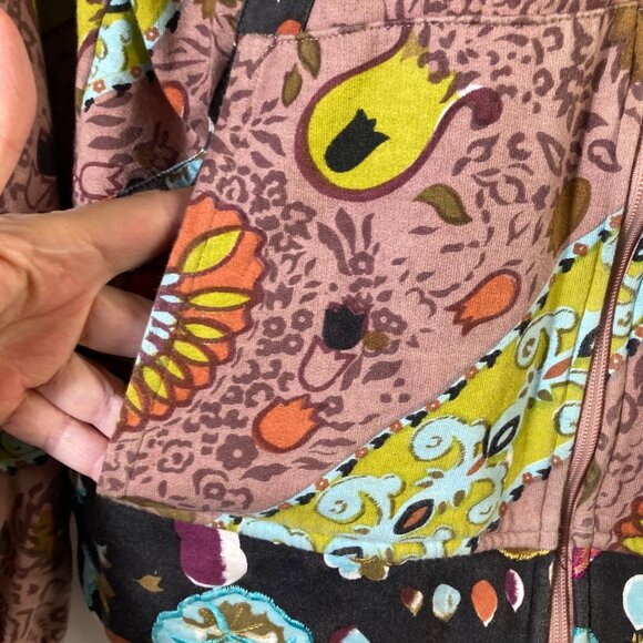 Womens Inner Child Floral Zip Jacket Brown Blue XS Cotton Embroidered Detail - Picture 7 of 11